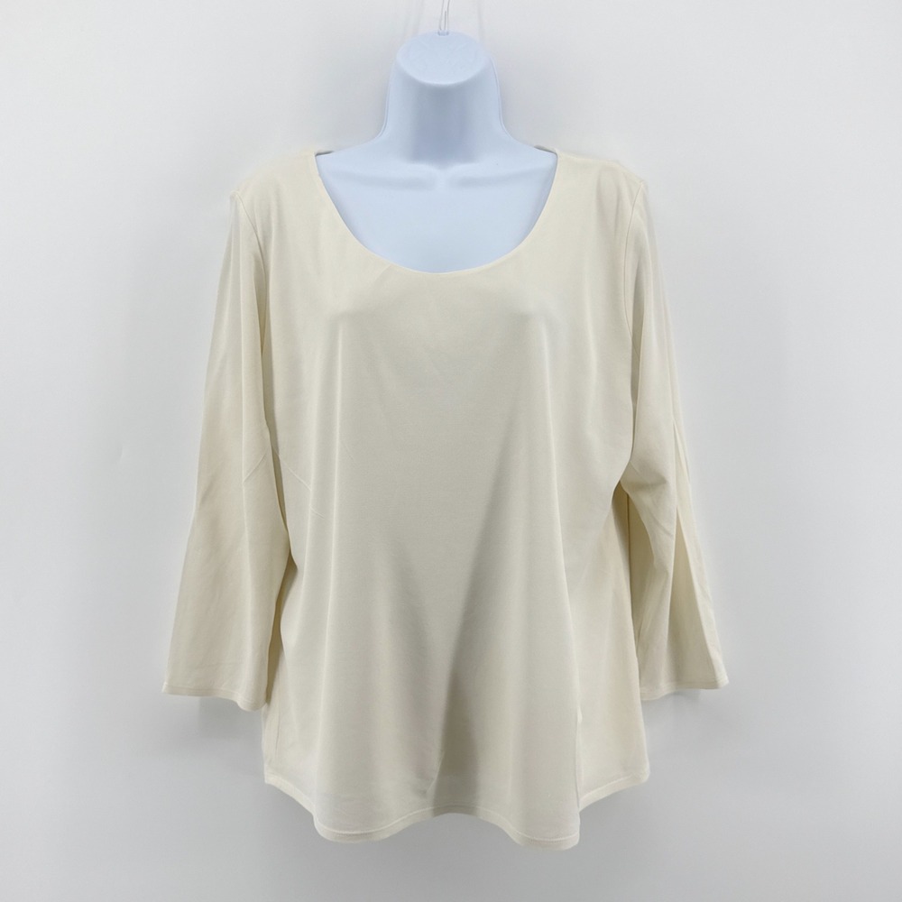 Eileen Fisher Ivory 100% Silk Knit Scoop Neck Top‎ Jersey Layering Basic Large L
